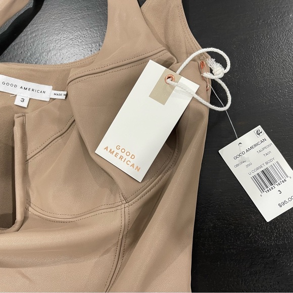 NWT Good American U-Neck Corset Faux Leather Taupe Bodysuit Sz 3/Large - Picture 8 of 12